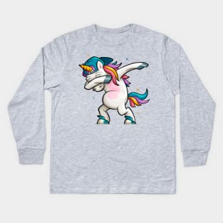 Dj Unicorn Dabbing Kids Long Sleeve T-Shirt